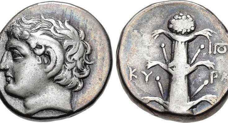 Moneta di Cirene che rappresenta la pianta di silfio